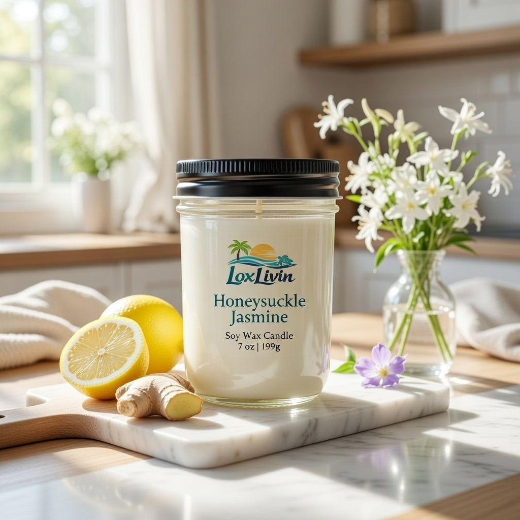 Honeysuckle jasmine soy wax candle 8 oz by LoxLivin
